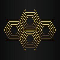 luxury black background with abstract golden geometric hexagon shape vector