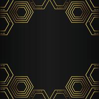 golden hexagon frame design on black background vector