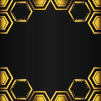 golden hexagon frame design on black background vector