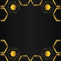 golden hexagon frame design on black background vector