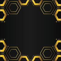 golden hexagon frame design on black background vector