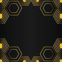 golden hexagon frame design on black background vector