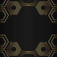 golden hexagon frame design on black background vector