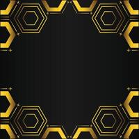 golden hexagon frame design on black background vector