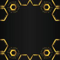 golden hexagon frame design on black background vector