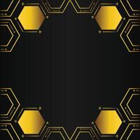 golden hexagon frame design on black background vector