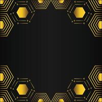 golden hexagon frame design on black background vector