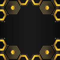 golden hexagon frame design on black background vector