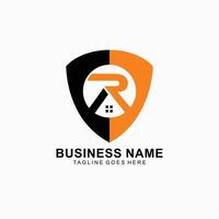 R initial logo building or home in shield design concept vector