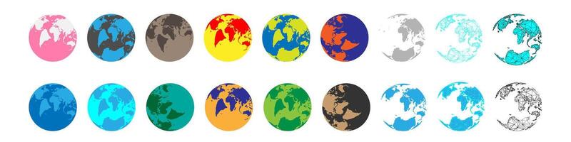 Earth 3d globe. World map with green continents and blue oceans. isolated set of earth planet. vector