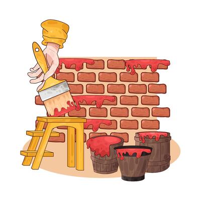Illustration of wall and paint bucket