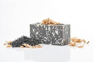 Black and White Marble Soap Bar with Dried Flowers and Seaweed photo