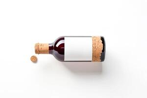 Wine Bottle with Blank Label and Cork on White Background photo