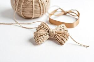 Closeup of a twine bow with a ball of twine in the background photo
