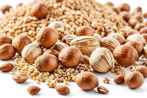 Close-up of Hazelnuts and Shells photo