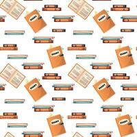 seamless school pattern on a white background. color illustration of different books, textbooks, diary, notebooks, sheets of paper, school supplies. pattern for textile, backgroundr vector