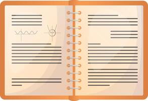 opened notebook. Vertical blank copybook with metallic silver spiral. Template of organizer or diary. Horizontal lined notebook vector