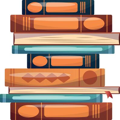 Abstract books stack. Paper literature spines. Closed fiction novels, academic textbooks for reading, studying. Encyclopedias in hardcovers. Flat illustration isolated on white background