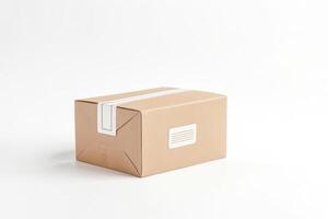Simple Brown Cardboard Box with White Address Label photo