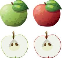 image Isolated drawing apples on a white background, red apples, apple slices, apple slices, sliced apples. vector
