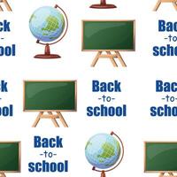 seamless school pattern on a white background. color illustration, school board, globe, back to school inscription. pattern for textile, background, packaging, wallpaper vector