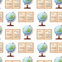seamless school pattern on a white background. color illustration, textbooks, diary, notebooks, globe. pattern for textile, background, packaging, wallpaper vector