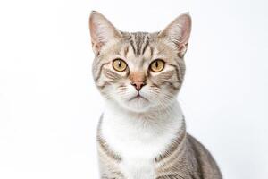 Portrait of a cute tabby cat looking at the camera photo
