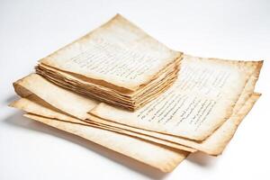 Old Paper Documents Stacked on a White Background photo