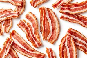 Crispy Bacon Slices Isolated on White Background photo