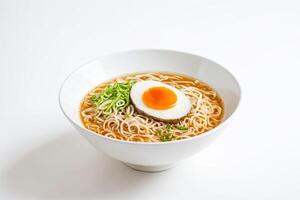 Bowl of Ramen Noodles with Soft Boiled Egg photo
