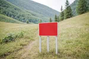 Red Blank Sign in Grassy Meadow photo