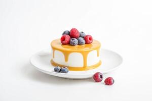Delicious Caramel Cake Topped With Fresh Berries photo