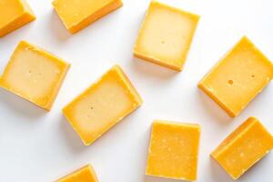 Close Up of Cubes of Yellow Cheddar Cheese photo