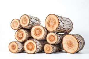 Stack of Tree Logs Isolated on White Background photo