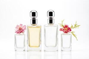 Three Perfume Bottles with Flowers photo