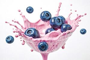 Blueberries Splashing into Pink Yogurt photo