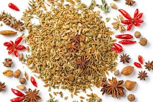 Dried Herbs and Spices on White Background photo