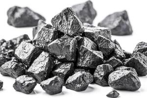 Black Coal Rocks on White Background photo