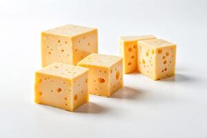Cubes of Swiss Cheese on a White Background photo