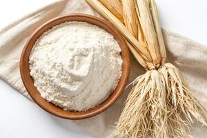 Corn Flour and Husks on a Linen Cloth photo