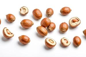 Closeup of Hazelnuts Isolated on White Background photo
