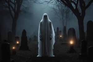 Ghostly Figure in a Foggy Graveyard photo