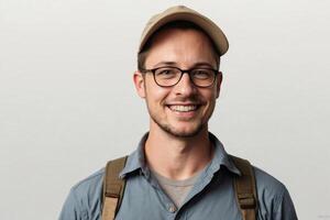 Happy Man Wearing Glasses and a Cap photo