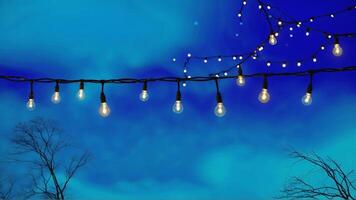 String of lights against a blue sky photo