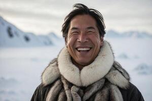Portrait of a Smiling Man in a Fur Coat photo