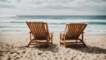 Two Beach Chairs Facing the Ocean photo