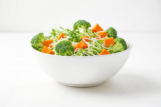 brócoli y Zanahoria ensalada en blanco cuenco foto