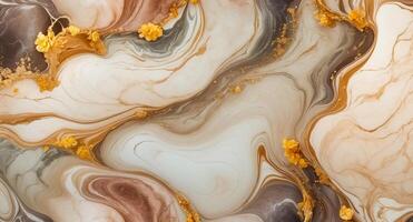 Abstract Swirls of Gold and Brown with Yellow Flowers photo
