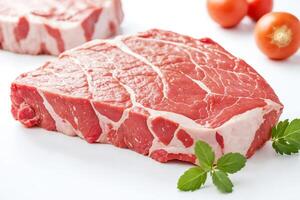 Fresh Raw Beef Steak on White Background photo