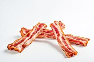 Crispy Bacon Strips On White Background photo